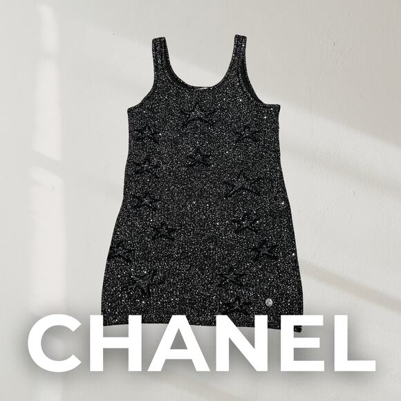 Chanel 40 Sequin Knit Mini Sweater Dress | Black Star Runway Sample, Rare - Picture 3 of 14